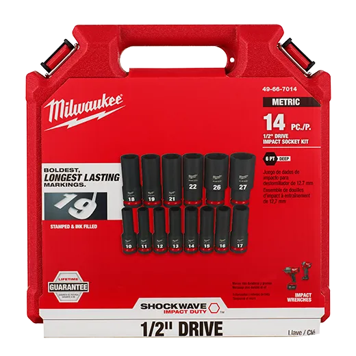 Milwaukee  1/2" SHOCKWAVE Impact Duty™ 長套筒組 (14 個) Milwaukee