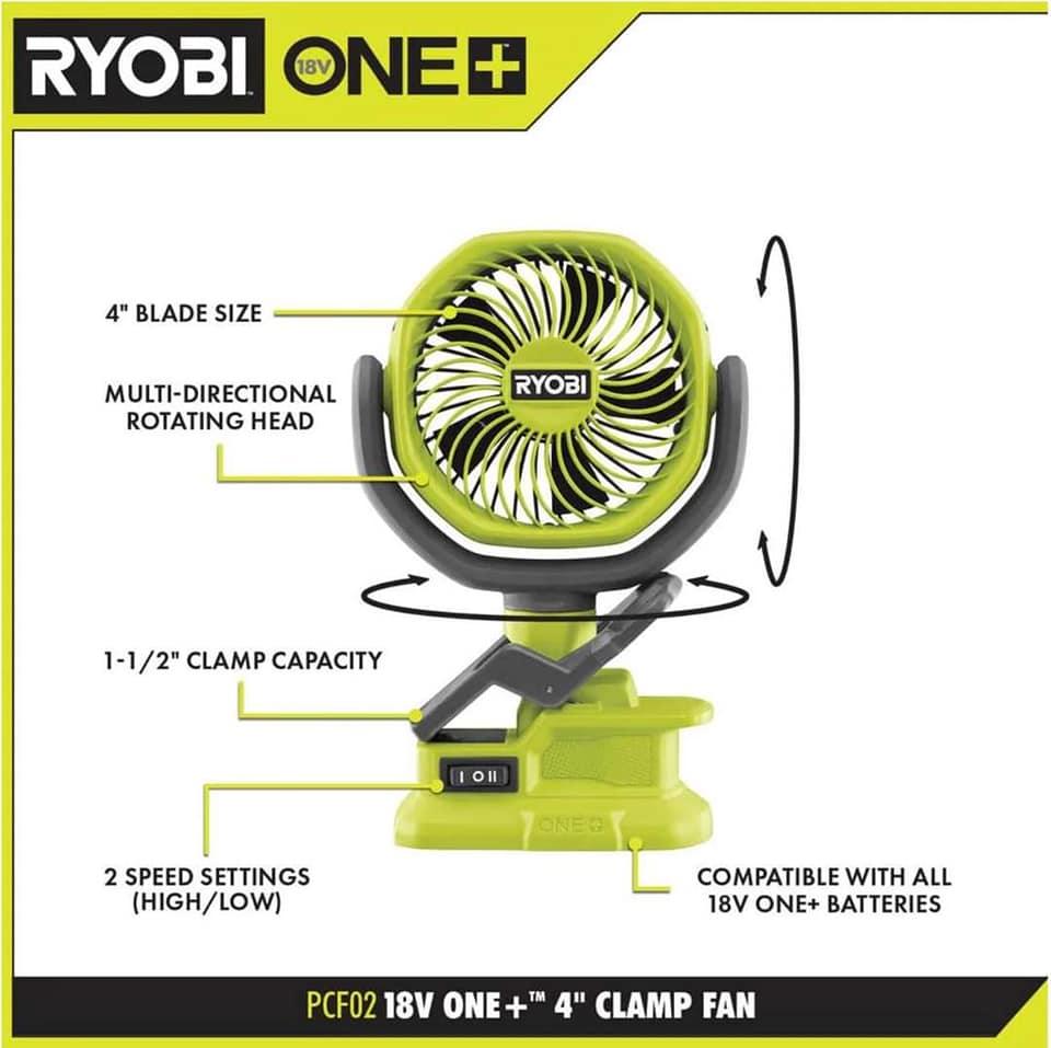 RYOBI 18V 便攜式風扇帶夾（淨機） RYOBI 良明（美行）