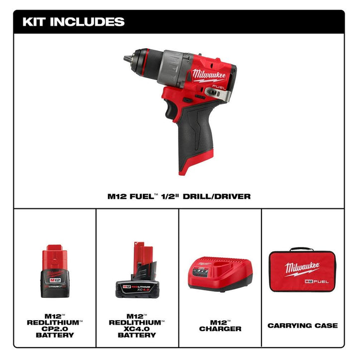 Milwaukee M12 FUEL 1/2" 電鑽2.0+4.0AH套裝現貨發售 PIPELINE 2022 -美沃奇Milwaukee （美行）