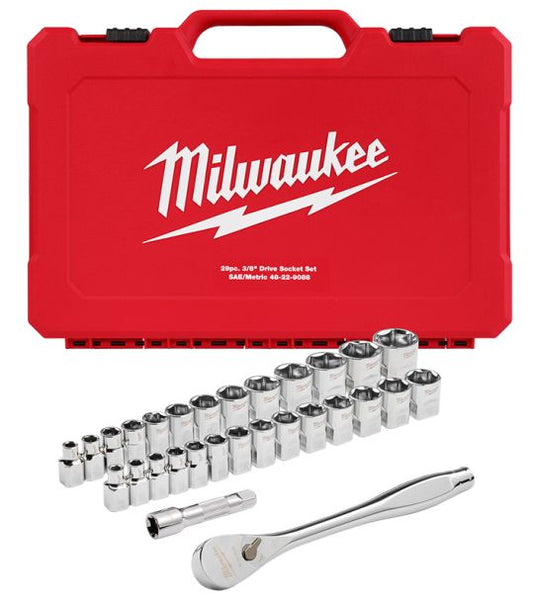 Milwaukee 3/8" 棘輪扳手連套筒組 - 公制及英制 (29個) 48-22-9088 MILWAUKEE美沃奇（美行）