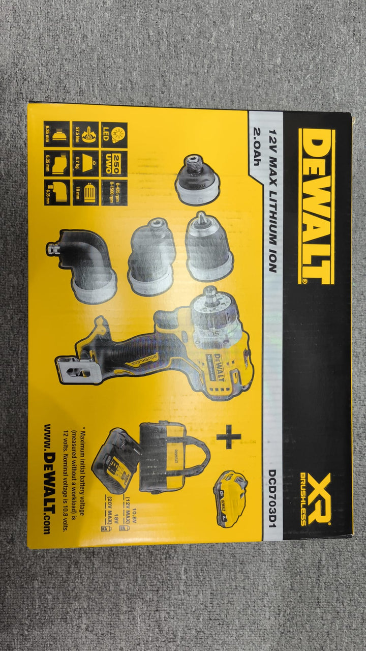 DEWALT DCD703D1 無刷無線緊湊型 5 合 1 電鑽電動螺絲起子 12V 鋰電動工具附電池充電器 DEWALT得偉（美行）