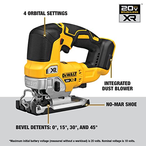 DEWALT 20V MAX XR Jigsaw, 3,200 Blade Speed, Cordless, Brushless Motor, LED Light, Bare Tool Only DEWALT得偉（美行）