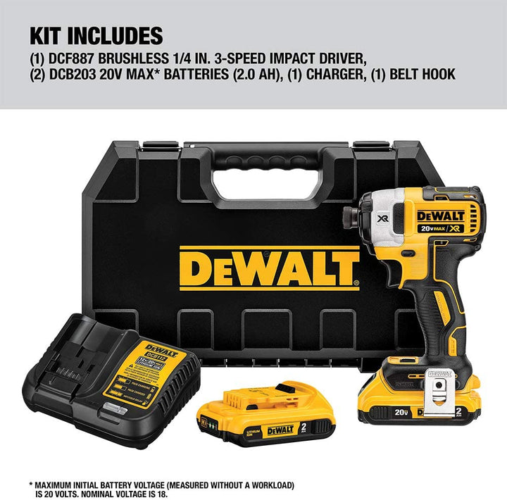 DEWALT 得偉 DCF887D2 20V MAX XR  雙電2.0 Ah  3 段速衝擊起子套裝（預購7-10日） DEWALT得偉（美行）