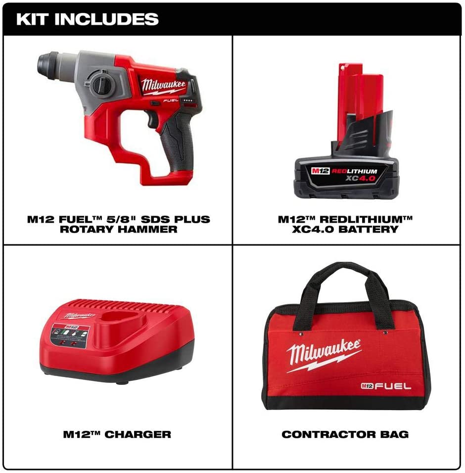 美版Milwaukee M12 FUEL 2416-21XC 12v無刷無繩 5/8 英寸 SDS-Plus 旋轉錘單電4.0AH*1套裝（新品預購） MILWAUKEE美沃奇（美行）