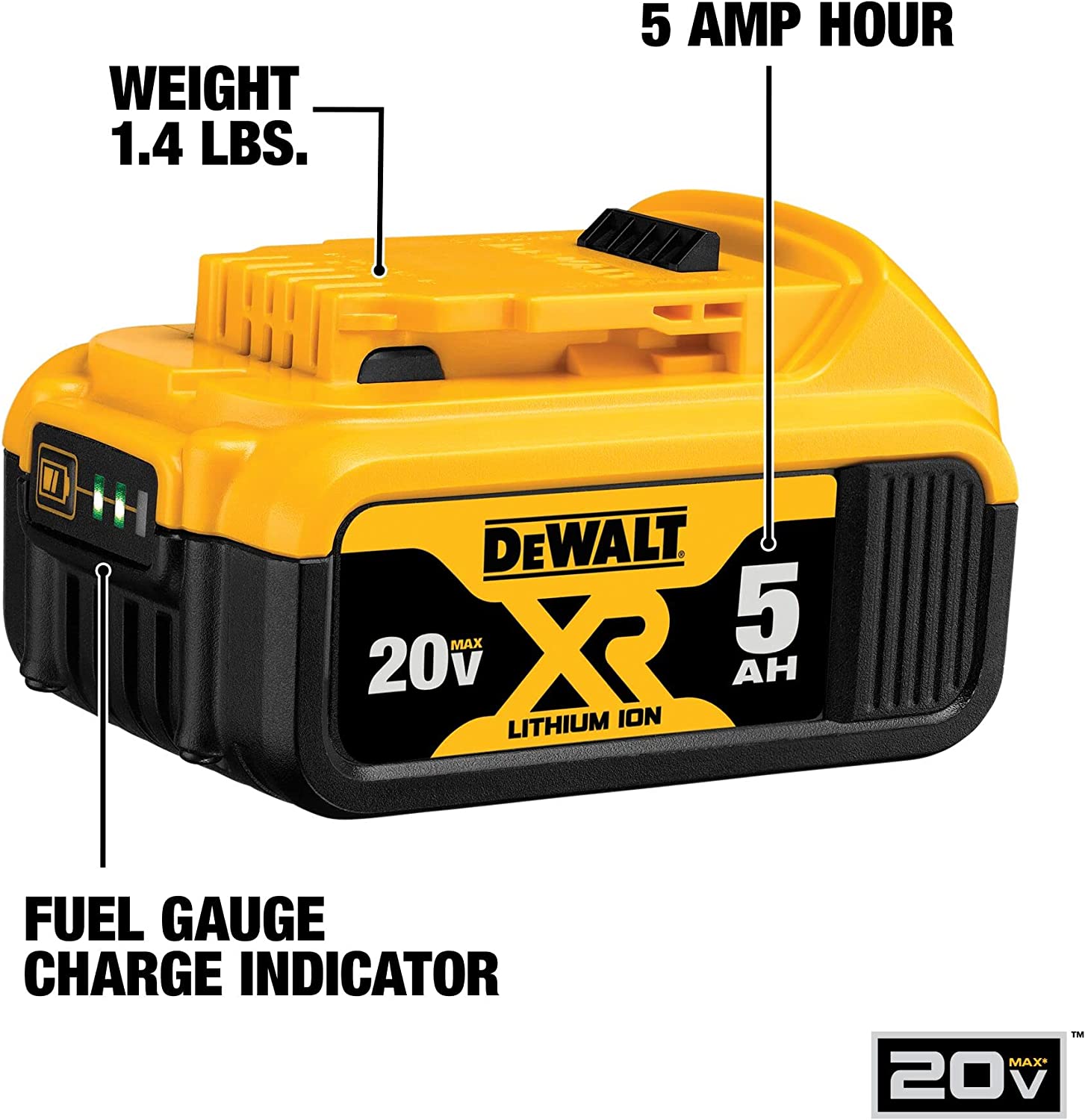 美國得偉 DEWALT 20V Max XR超鋰電電池(5.0Ah) DCB205（墨西哥製造） DEWALT得偉（美行）