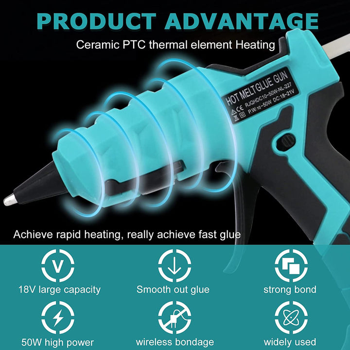 Makita 無線鋰電池接口無線熱膠槍，適用於 Makita 18V LXT 鋰離子電池，30 秒快速預熱熱熔膠槍，帶 30 根膠棒，用於工藝品和 DIY 和維修（僅工具） 鋰電池接口無線熱膠槍