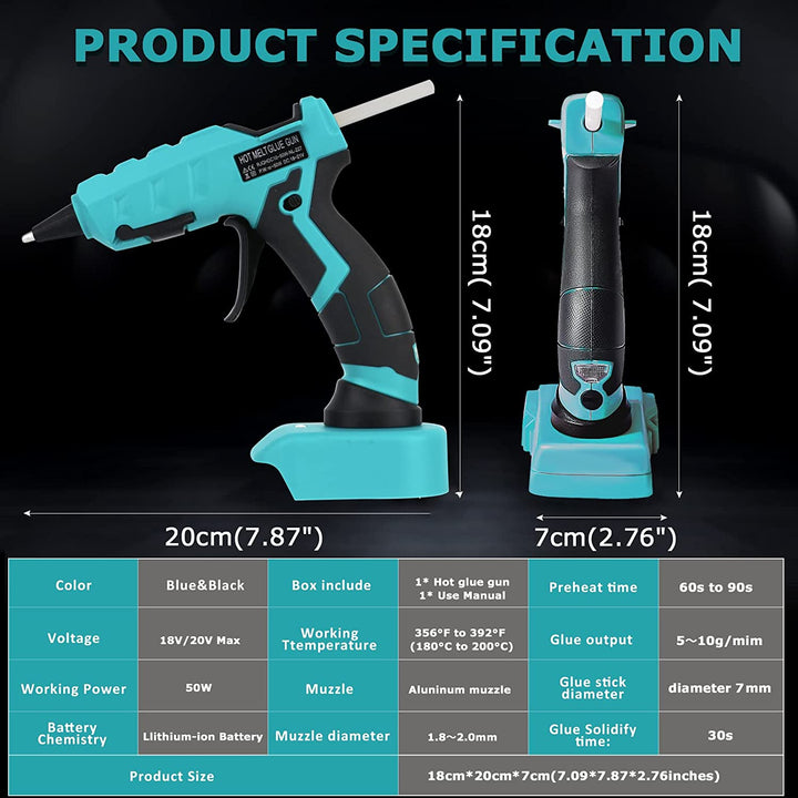 Makita 無線鋰電池接口無線熱膠槍，適用於 Makita 18V LXT 鋰離子電池，30 秒快速預熱熱熔膠槍，帶 30 根膠棒，用於工藝品和 DIY 和維修（僅工具） 鋰電池接口無線熱膠槍