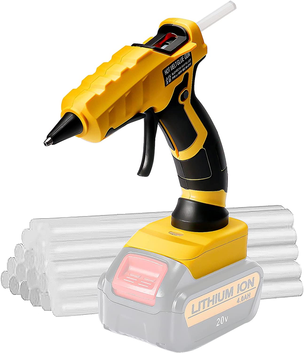 Dewalt得偉充電式熱膠槍，適用於 Dewalt 18/20V Max 鋰離子電池，30 秒快速預熱熱熔膠槍帶 30 根膠棒（7*150 毫米），用於工藝品和 DIY 及維修（僅限工具） 鋰電池接口無線熱膠槍