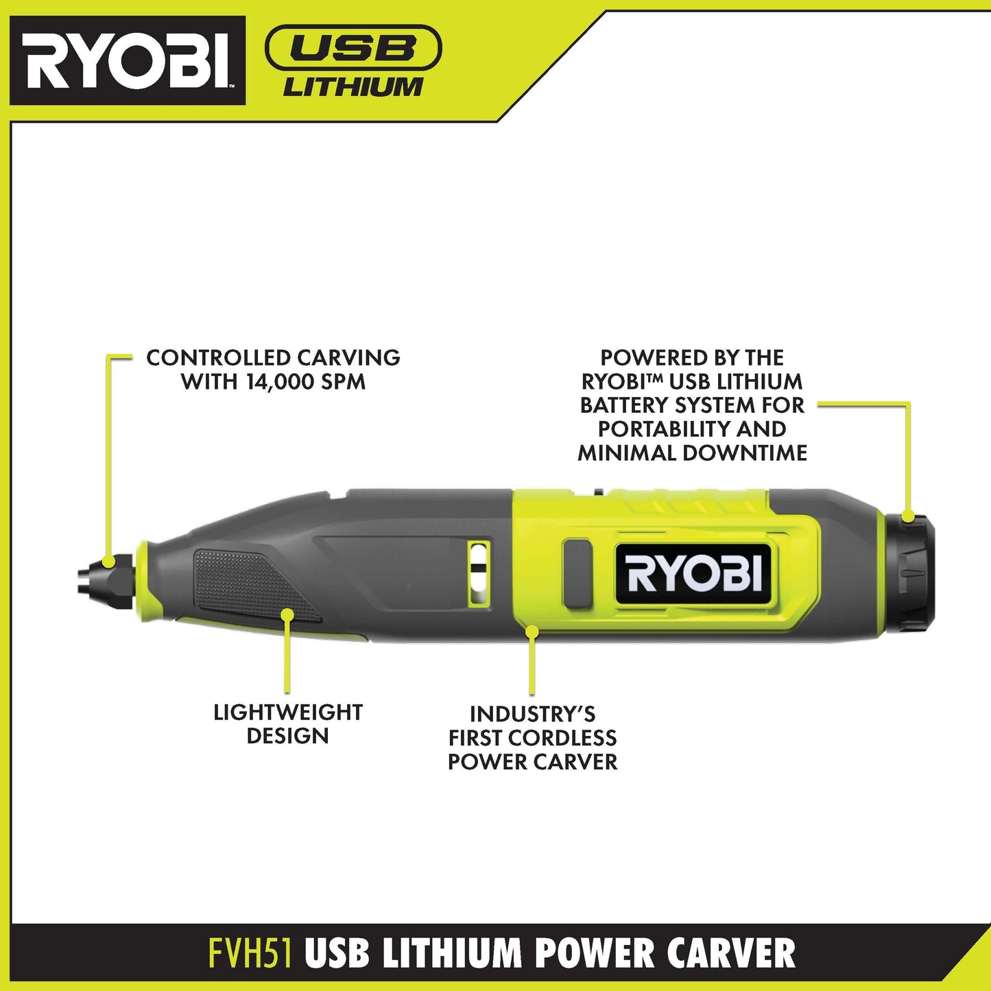 新款Ryobi USB 鋰電 Carver 4V RPC4-120G 2.0Ah*1套裝（美國美行）現貨獨家發售 RYOBI 良明（美國）