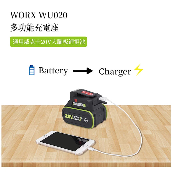 WORX 威克士 - WU020 USB 叉座 充電器 USB 充電 LED燈 WORX 威克士