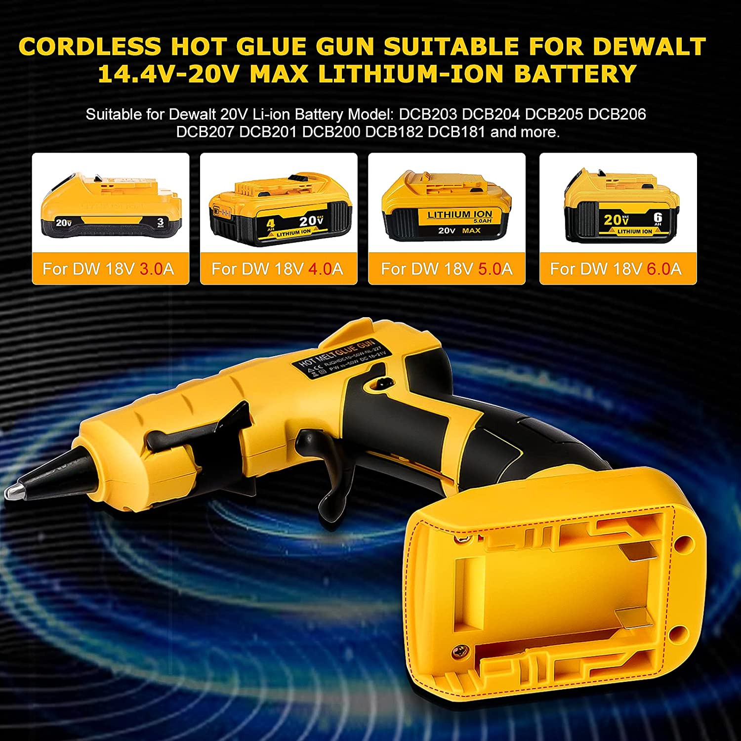 Dewalt得偉充電式熱膠槍，適用於 Dewalt 18/20V Max 鋰離子電池，30 秒快速預熱熱熔膠槍帶 30 根膠棒（7*150 毫米），用於工藝品和 DIY 及維修（僅限工具） 鋰電池接口無線熱膠槍