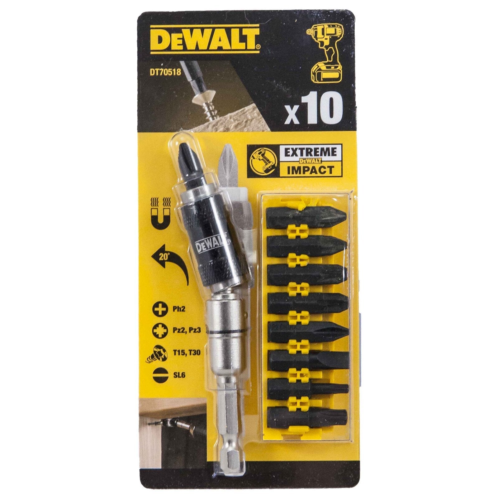 美國"DEWALT"得偉-配件工具-10枝裝旋轉頭批咀套裝-DT70518 DEWALT得偉（美行）