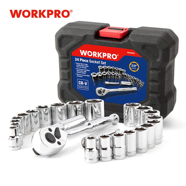 WORKPRO 24PC 工具套裝扳手套筒套裝 3/8" 棘輪扳手套筒扳手 WORKPRO