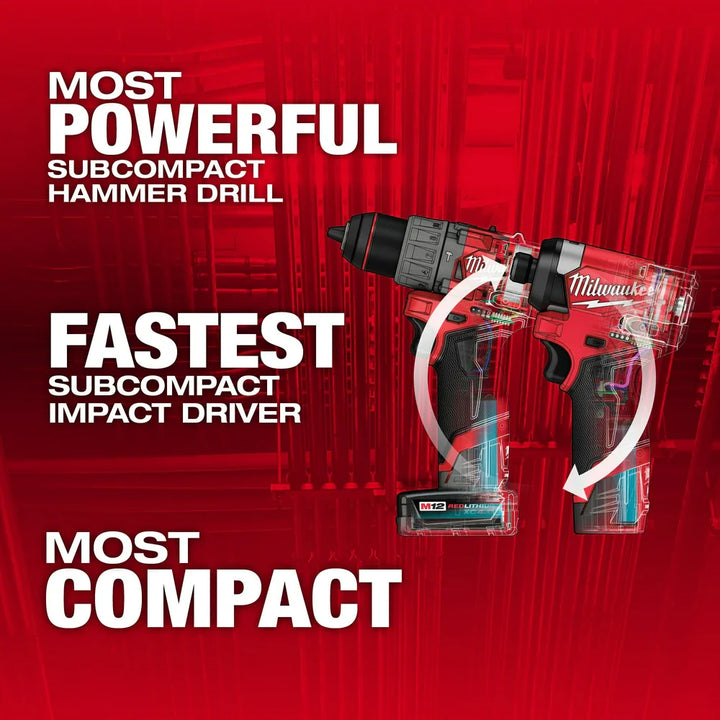 促銷價-美版Milwaukee M12 FUEL  Gen 3 Hammer Drill & Impact 12V 2.0+4.0AH套裝（不含充電器） MILWAUKEE美沃奇（美行）