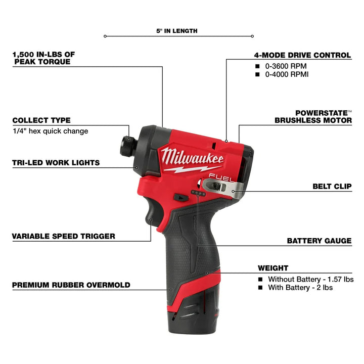 促銷價-美版Milwaukee M12 FUEL  Gen 3 Hammer Drill & Impact 12V 2.0+4.0AH套裝（不含充電器） MILWAUKEE美沃奇（美行）