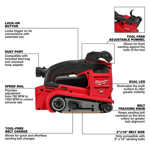 美行MILWAUKEE M18 FUEL 3"X18" 砂帶磨光機（淨機） MILWAUKEE美沃奇（美行）