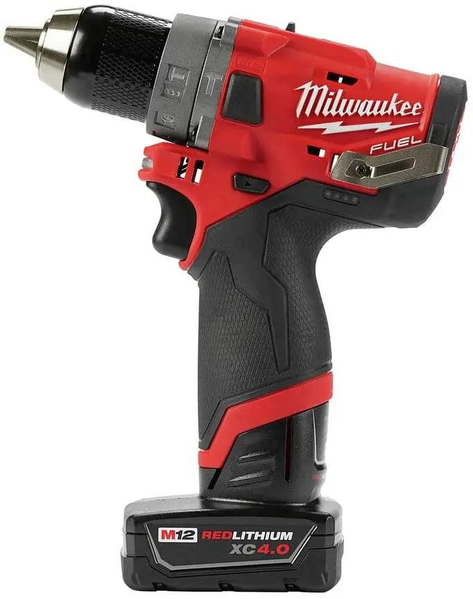 美國Milwaukee M12 FUEL 12V鋰離子無刷無線鎚鑽和衝擊起子組合套件，含電池2.0+4.0和袋子（團購價） MILWAUKEE美沃奇（美行）