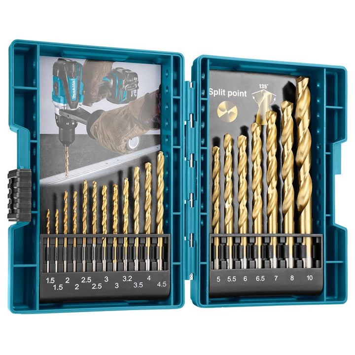 Makita D-67527 HSS TiN Metal Twist Drill Bit Set 19Pcs Titanium-Nitride Coating Woodworking Metal Working Electric Drill Bits 鑽咀及配件