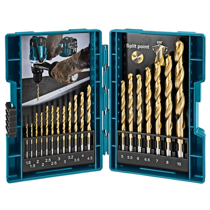 Makita D-67527 HSS TiN Metal Twist Drill Bit Set 19Pcs Titanium-Nitride Coating Woodworking Metal Working Electric Drill Bits 鑽咀及配件