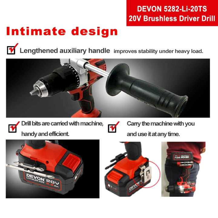 DEVON 20V lithium-ion brushless drill driver cordless Drill 20V power tools without battery 豐業五金裝飾工程公司