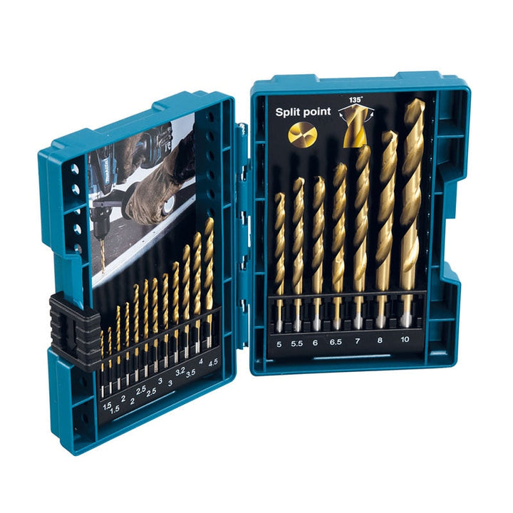 Makita D-67527 HSS TiN Metal Twist Drill Bit Set 19Pcs Titanium-Nitride Coating Woodworking Metal Working Electric Drill Bits 鑽咀及配件