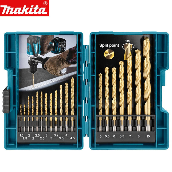 Makita D-67527 HSS TiN Metal Twist Drill Bit Set 19Pcs Titanium-Nitride Coating Woodworking Metal Working Electric Drill Bits 鑽咀及配件