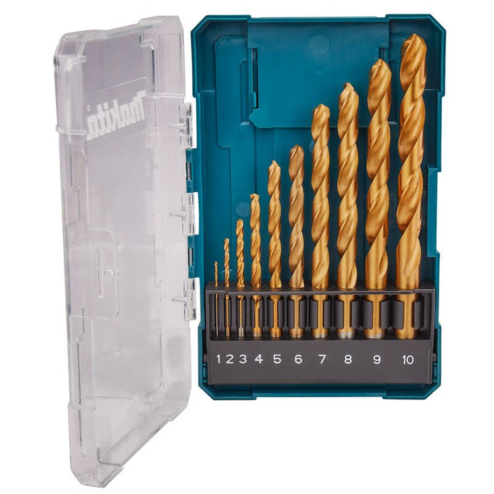 Makita D-72849 HSS-TiN Drill Bit Set 10Pcs Straight Shank Wood Metal Titanium Plated Twist Drill Bits Power Tools Accessories 鑽咀及配件