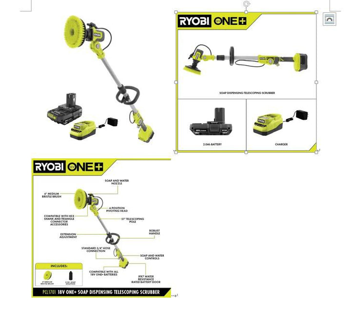 RYOBI 18V ONE+ 皂液分配伸縮式洗滌清洗器（預購14個工作日） RYOBI 良明（美行）