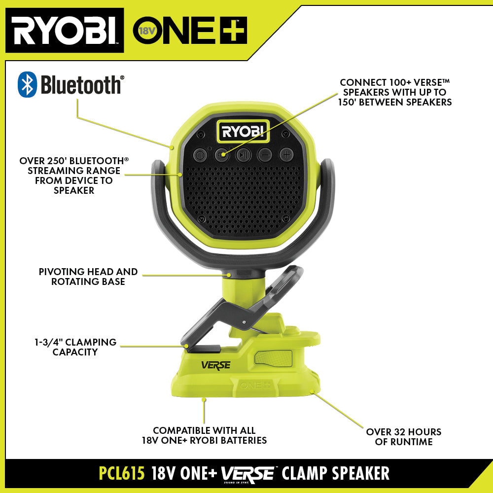 RYOBI 18V ONE+ VERSE™ 鉗形揚聲器（淨機） RYOBI 良明（美行）