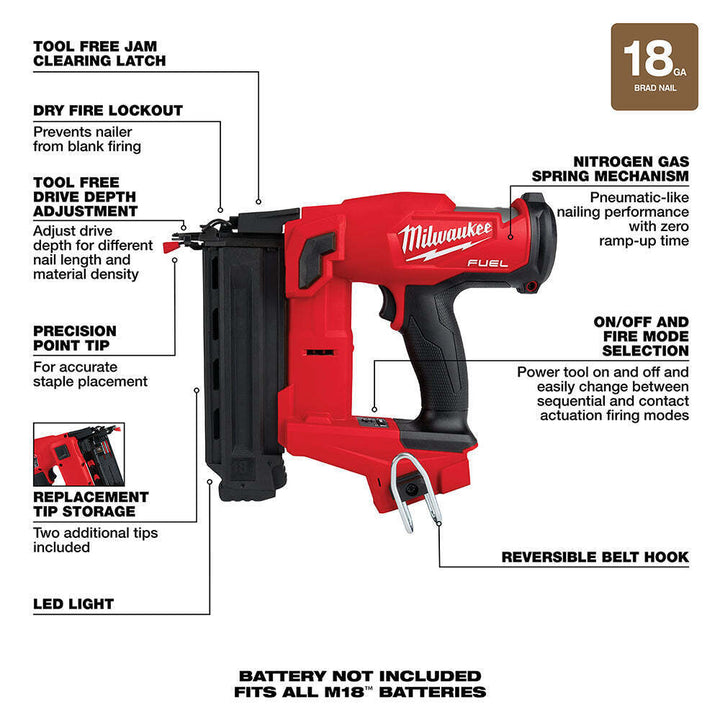 Milwaukee  M18 FUEL 18V 18 號鋰電無碳刷 F釘槍 - 裸工具（現貨發售） MILWAUKEE美沃奇（美行）