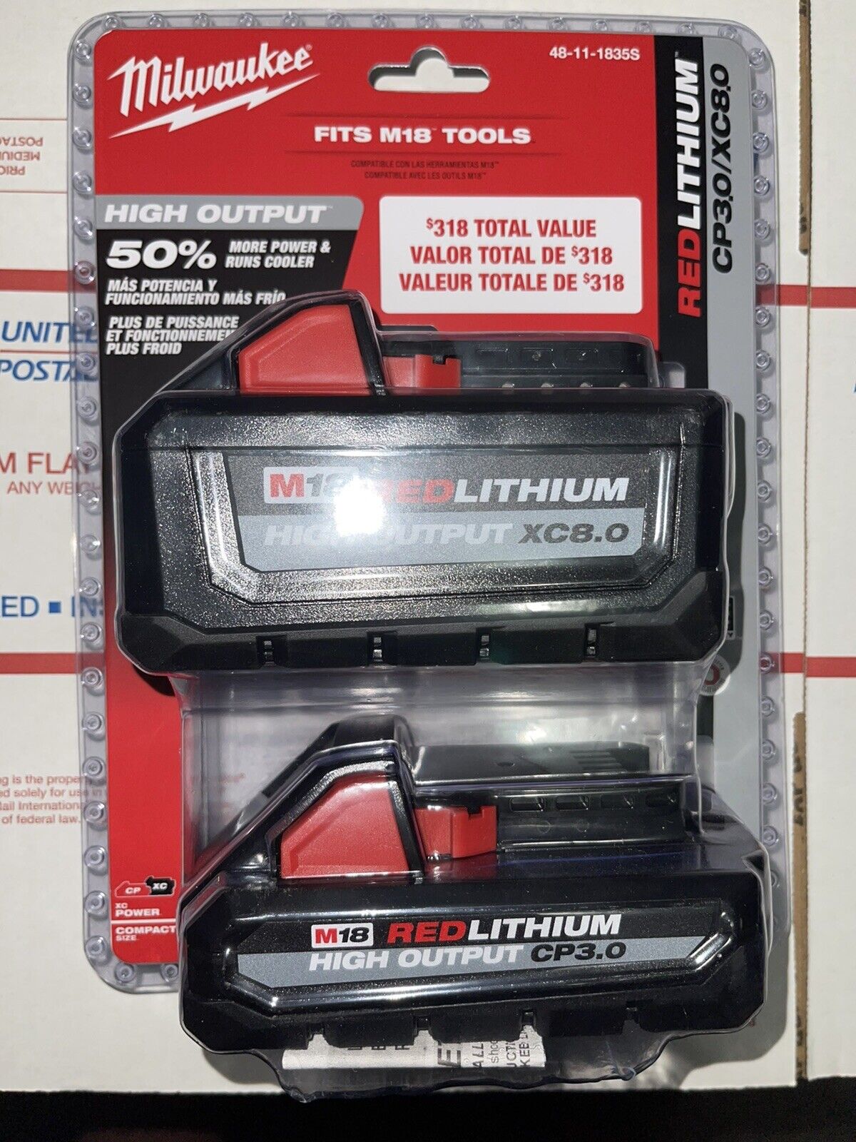 Milwaukee M18 XC 8.0 Ah & 3.0 Ah Lithium-Ion Battery - 2 Pack（現貨發售） MILWAUKEE美沃奇（美行）