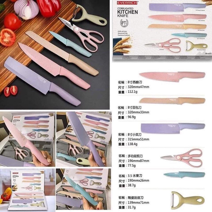 EVERRICH馬卡龍色不鏽鋼廚‎房刀具🔪6件套裝（現貨發售） 生活百貨