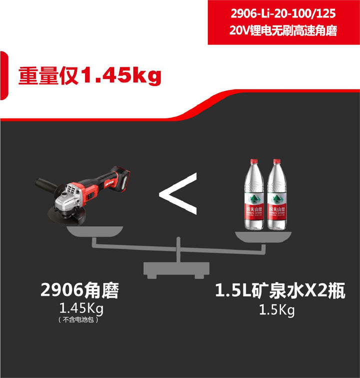 DEVON大有2906-Li-20-100 20V鋰電無刷高速角磨機4寸（淨機） DEVON