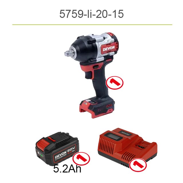 DEVON 充電式衝擊扳手 5759 20V 850Nm 4分鋰電板手5759（850/1000NM） DEVON