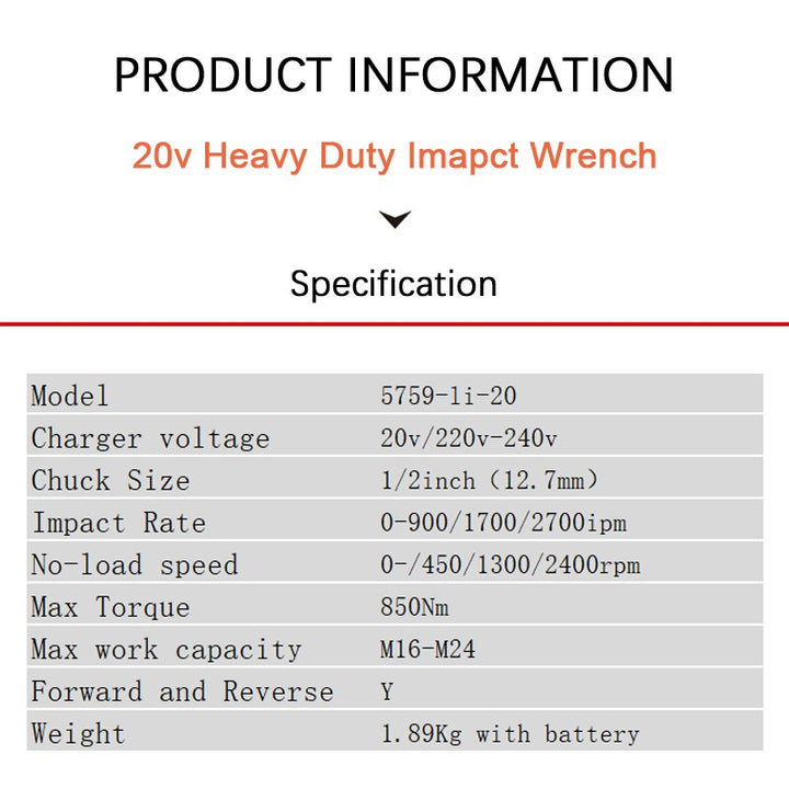 DEVON 充電式衝擊扳手 5759 20V 850Nm 4分鋰電板手5759（850/1000NM） DEVON