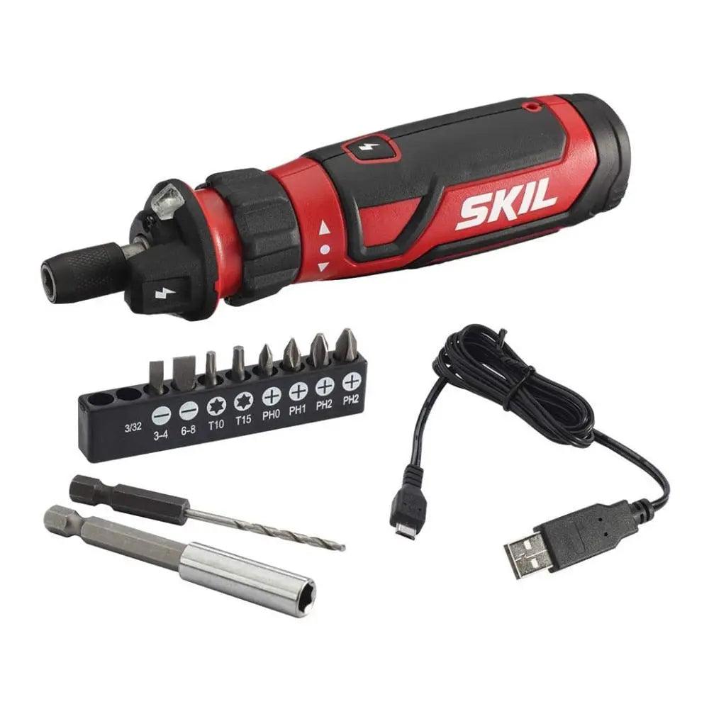 美國代購Skil Mini Handheld Cordless Electric Screwdriver 4V Lithium-ion Rechargeable Screwdriver Power Drill Repair Tool Drill Bits Set Skil