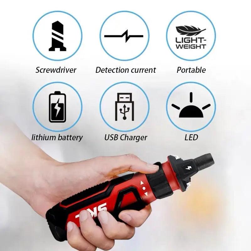 美國代購Skil Mini Handheld Cordless Electric Screwdriver 4V Lithium-ion Rechargeable Screwdriver Power Drill Repair Tool Drill Bits Set Skil