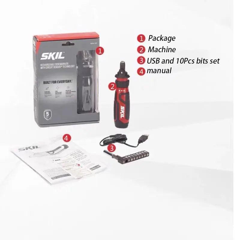 美國代購Skil Mini Handheld Cordless Electric Screwdriver 4V Lithium-ion Rechargeable Screwdriver Power Drill Repair Tool Drill Bits Set Skil